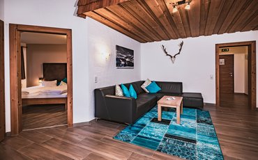 Appartementhaus & Panoramarestaurant Margarethenstein Küche und Wohnbereich im Apartment Typ C mit privater Sauna im Margarethenstein